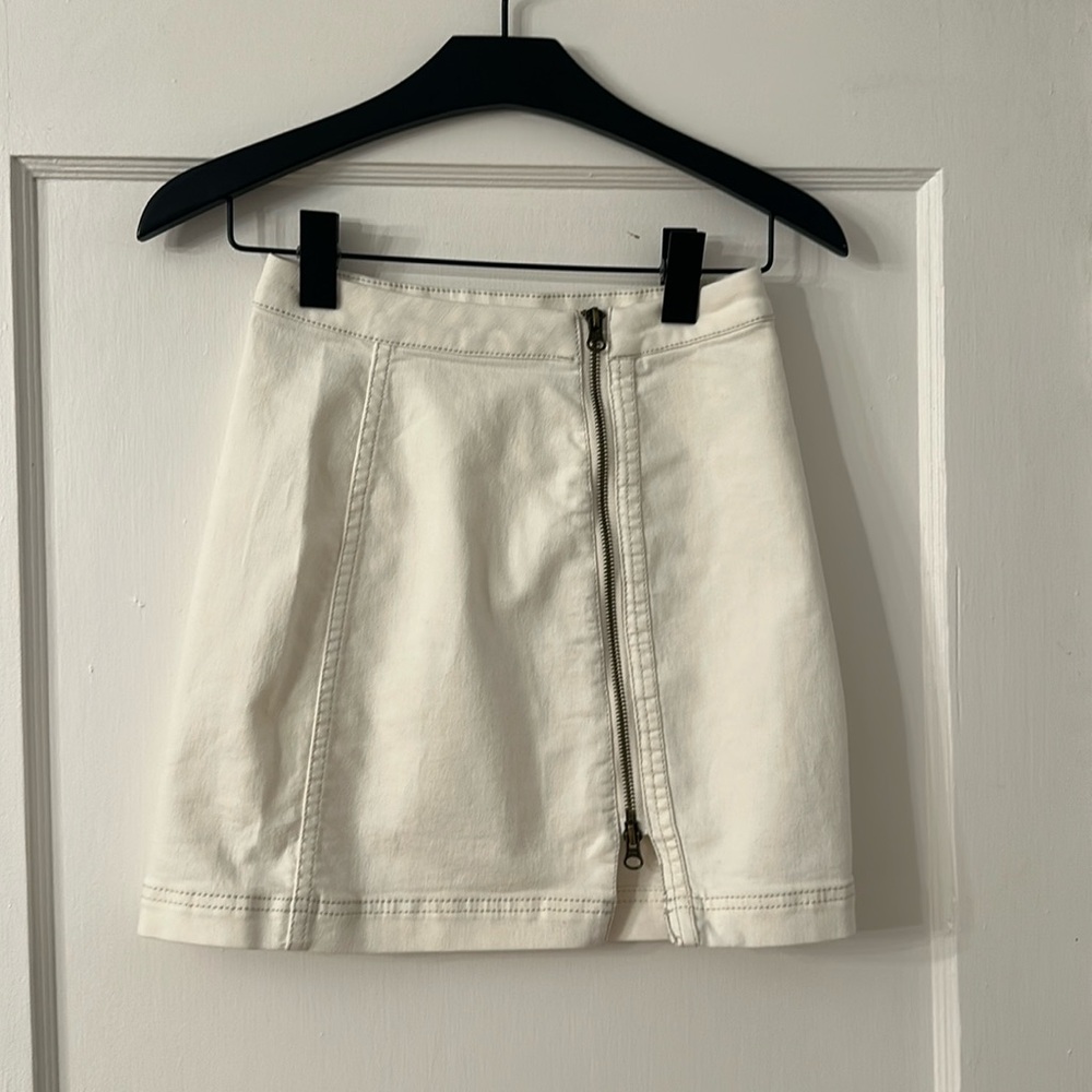 Free People White Denim Zipper Skirt